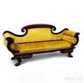 Classical Revival Carved Mahogany and Mahogany Veneer Upholstered Sofa