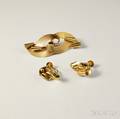 14kt Gold Retro Brooch and Earclips
