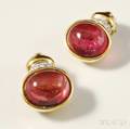 18kt Gold Diamond and Pink Tourmaline Earclips