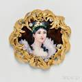 18kt Gold Diamond and Enamel Portrait Brooch
