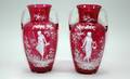 225 Pair of HandBlown Cranberry Glass DoubleHandled
