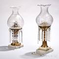 Two Astral Lamps with Etched Glass Shades