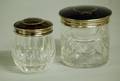 99 2 GEORGE V SS TS AND CUT GLASS VANITY JARS