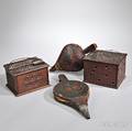Two Early Footwarmers and Two Paintdecorated Bellows