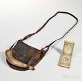 American Leather Shot Pouch with Powder Horn and German Wooden CompassSundial