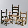 Three Greenpainted Turned Slatback Childs Armchairs