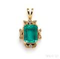 18kt Gold Emerald and Diamond Pendant