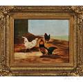 American School 19th Century Portrait of Three Roosters