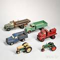 Six Painted Wood Truck and Tractor Models
