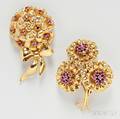 Two 18kt Gold and Ruby Flower Brooches Tiffany amp Co