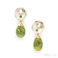 18kt Gold South Sea Pearl and Peridot DayNight Earpendants Trianon
