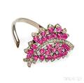 14kt White Gold Pink Sapphire and Diamond Clip Brooch