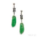 Jade Enamel and Diamond Earpendants