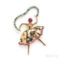 14kt Gold Ruby and Turquoise Ballerina Brooch
