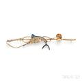 14kt Gold Enamel and Seed Pearl Fish and Rod Brooch Sloan amp Co