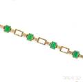 Art Deco 14kt Gold and Dyed Green Chalcedony Bracelet