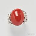 Platinum Coral and Diamond Ring