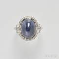 Art Deco Platinum Star Sapphire and Diamond Ring