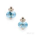 18kt White Gold and Blue Topaz Earclips