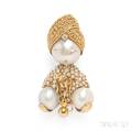 18kt Gold Mabe Pearl and Diamond Figural Brooch
