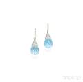 18kt White Gold Blue Topaz and Diamond Earpendants