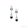 18kt White Gold Turquoise Onyx and Diamond Earpendants