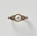 Renaissance Revival 14kt Gold Pearl and Enamel Ring