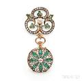 Antique Emerald and Diamond Open Face Pendant Watch