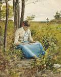 Louis W Hawkins American 18491910 Girl Reading in a Meadow