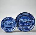 Two Historical Blue Transferdecorated Staffordshire Landing of Lafayette Plates