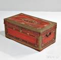 Brassbound Paintdecorated Leather and Camphorwood Box