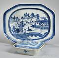 Canton Export Porcelain Well and Tree Platter and Vegetable Dish
