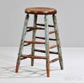 Light Bluepainted Turned Oak and Maple Stool