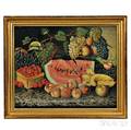 American School Early 20th Century Large Still Life with Fruit on a Black Marbletop Table