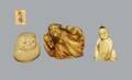 175 3 Carved Ivory pcs 2 netsukes 1 group carving