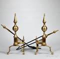 Pair of I EDWARDS Federal Steepletop Andirons Hearth Tools and Jamb Hooks