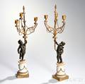 Pair of Louis XVIstyle Ormolu and Patinated Bronze Threelight Candelabra