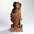 Carved Oak Lion with Shield