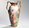 Dresden Porcelain Vase Depicting a Maiden in a Garden