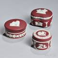 Three Wedgwood Crimson Jasper Dip Boxes and Covers