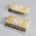 Two Wedgwood Yellow Jasper Dip Matchboxes and Covers