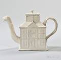 Staffordshire White Saltglazed Stoneware House Teapot and Cover