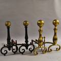 Two Pairs of Brass and Iron Balltop Andirons