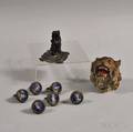 Bronze Lion Inkwell Bear Pen Stand and Six Drawer Pulls