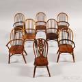 Eight Miniature Elm Windsor Chairs