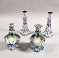 Two Pairs of Delft Candlesticks