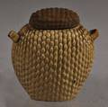 Japanese Basketweave Creamglazed Ceramic Covered Jar