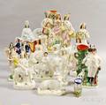 Sixteen Mostly Staffordshire Pottery Figures
