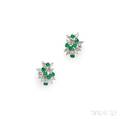 Platinum Emerald and Diamond Earclips