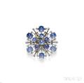 Platinum Star Sapphire and Diamond Snowflake Brooch